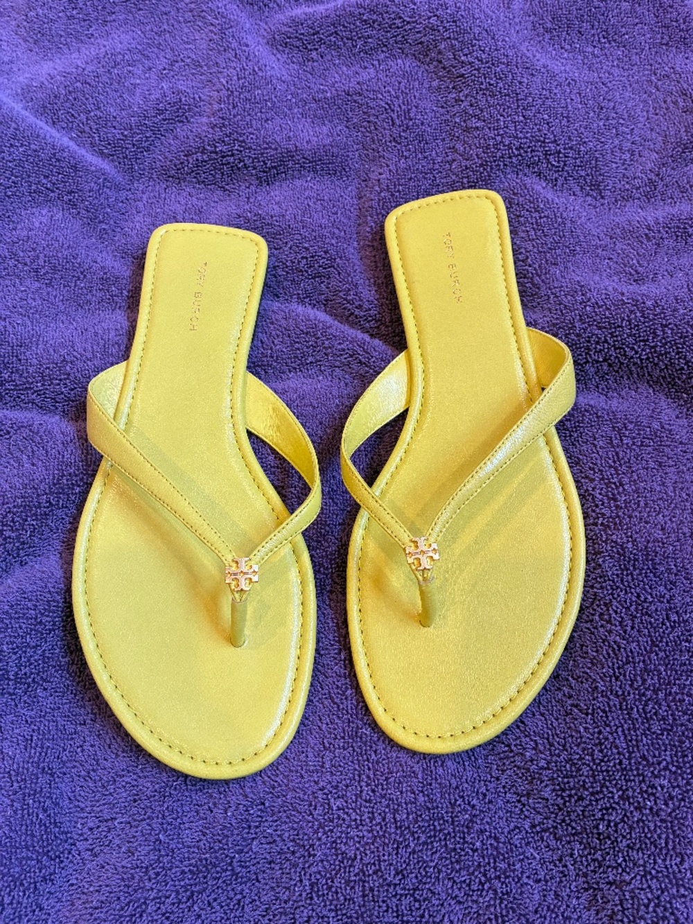 New Tory Burch Yellow Leather Thong Sandals sz 8.5M